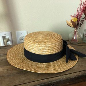 Straw Boater Hat w/ Black Ribbon